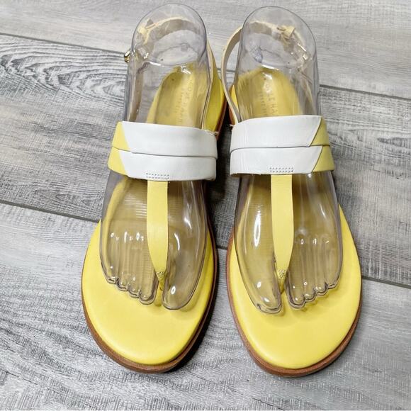 Cole Haan Grand 360 Leather T-Strap Thong Sandals Yellow White Size 8M - Picture 1 of 7